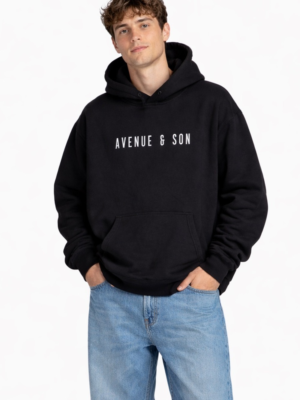 Avenue & Son Clothing Heavyweight Black Logo Hoodie Size Large Skateboarding